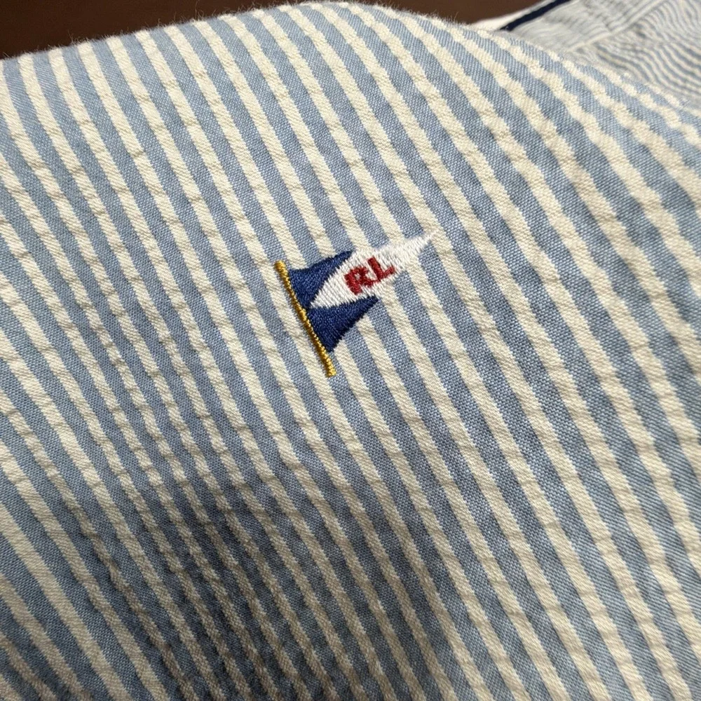VTG POLO RALPH LAUREN Pants Mens 40 Seersucker Stripe ALL OVER FLAG EMBROIDERED